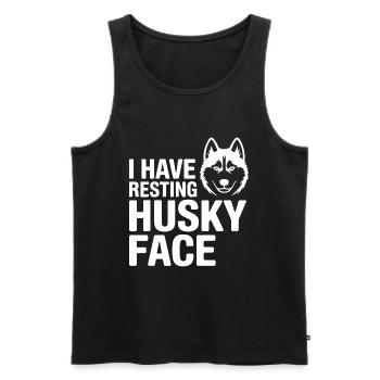 Citation drôle sur le visage d'un Husky au repos - Débardeur bio Premium Homme - noir - Devant - AI Model Male 178 light (178cm)