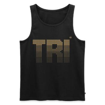TRI Gold - Triathlon stylisches goldenes Design - Männer Premium Bio Tank Top - Schwarz - Vorne - AI Model Male 178 light (178cm)