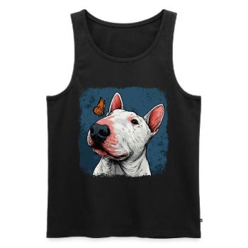 Cheerful bull terrier with butterfly - Men's Premium Organic Tank Top - black - Front - Michal (187cm)