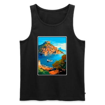 Monemvasia Griechenland Vintage-Reiseplakat Stadtbild - Männer Premium Bio Tank Top - Schwarz - Vorne - Michal (187cm)