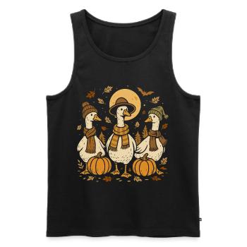 Autumn geese with pumpkins and hats - Men's Premium Organic Tank Top - black - Front - AI Model Male 178 light (178cm)