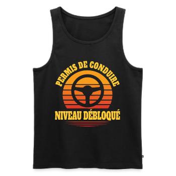 Permis Niveau Débloqué Conducteur Gamer - Débardeur bio Premium Homme - noir - Devant - AI Model Male 178 light (178cm)