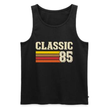 Rétro Classique 85 – Né en 1985, Anniversaire Vintage - Débardeur bio Premium Homme - noir - Devant - Michal (187cm)