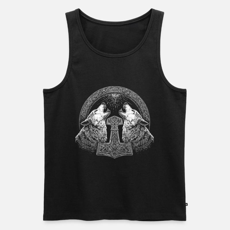 Wolf Thor Hammer Wikinger - Männer Premium Bio Tank Top - Schwarz