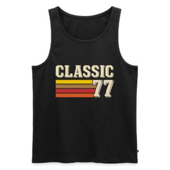 Rétro Classique 77 – Né en 1977, Anniversaire Vintage - Débardeur bio Premium Homme - noir - Devant - AI Model Male 178 light (178cm)