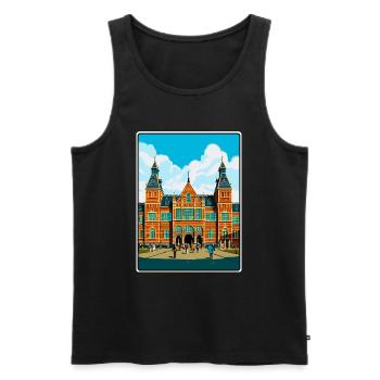 Rijksmuseum Niederlande Reiseplakat Cityscape - Männer Premium Bio Tank Top - Schwarz - Vorne - AI Model Male 178 light (178cm)