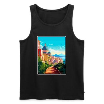 Cagliari Italie Méditerranée lever de soleil Affiche de voyage - Débardeur bio Premium Homme - noir - Devant - AI Model Male 178 light (178cm)
