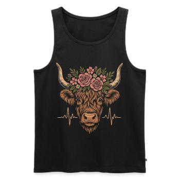 Highland Kuh mit Blumen und Herzschlag EKG - Männer Premium Bio Tank Top - Schwarz - Vorne - AI Model Male 178 light (178cm)