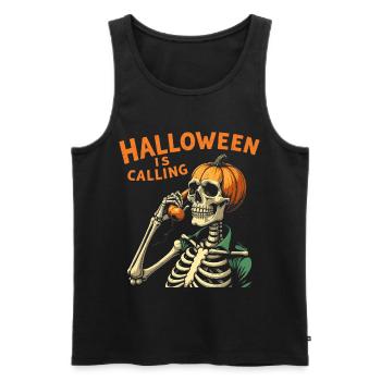 Crâne de Halloween avec Potiron  - Débardeur bio Premium Homme - noir - Devant - AI Model Male 178 light (178cm)