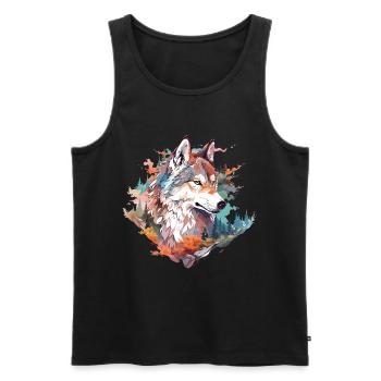 Wolf Wolf's Head Forest Nature Mountains Wilderness Colorful - Men's Premium Organic Tank Top - black - Front - AI Model Male 178 light (178cm)