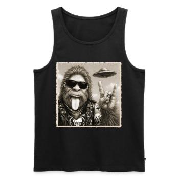 Rock, Rocker, Rock Musik, Rock Hand, Bigfoot UFO - Männer Premium Bio Tank Top - Schwarz - Vorne - AI Model Male 178 light (178cm)