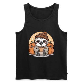 Süßer Sloth mit Kürbissen und Heißgetränk - Männer Premium Bio Tank Top - Schwarz - Vorne - Michal (187cm)