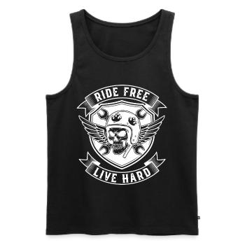Biker Design - Ride Free Live Hard - Männer Premium Bio Tank Top - Schwarz - Vorne - AI Model Male 178 light (178cm)