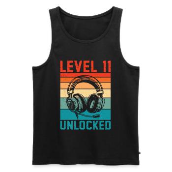 Level 11 Unlocked, 11th Anniversary - Men's Premium Organic Tank Top - black - Front - AI Model Male 178 light (178cm)