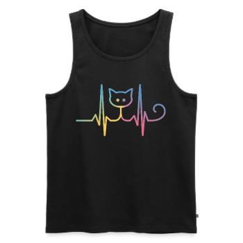 Katze EKG Herzschlag Regenbogen Motiv - Männer Premium Bio Tank Top - Schwarz - Vorne - Michal (187cm)