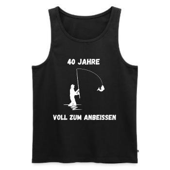 T-shirt Angler 40 ans – Plein à mordre - Débardeur bio Premium Homme - noir - Devant - AI Model Male 178 light (178cm)