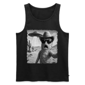 Humour Désert UFO Selfie Chicken Nugget - Débardeur bio Premium Homme - noir - Devant - AI Model Male 178 light (178cm)