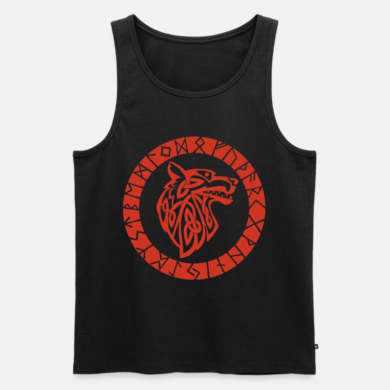 Wikinger Roter Wolf Emblem - Männer Premium Bio Tank Top - Schwarz
