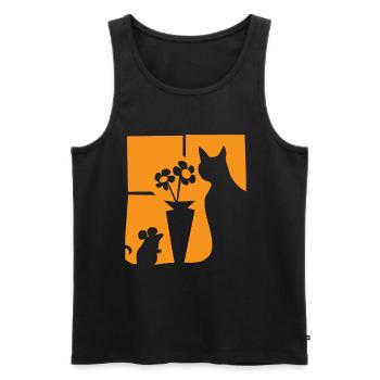 Halloween Cat Mouse Flowers Orange Window - Men's Premium Organic Tank Top - black - Front - AI Model Male 178 light (178cm)
