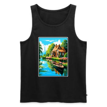Giethoorn Riverside Cottage in Summer Bloom - Männer Premium Bio Tank Top - Schwarz - Vorne - AI Model Male 178 light (178cm)