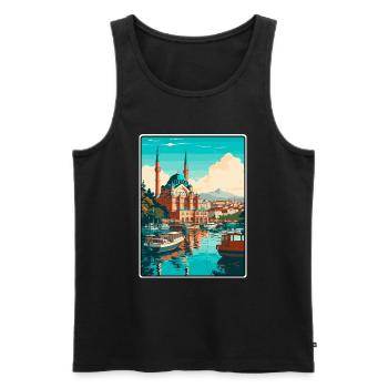 Istanbul Turquie Port Mosaïque Affiche de voyage - Débardeur bio Premium Homme - noir - Devant - Michal (187cm)