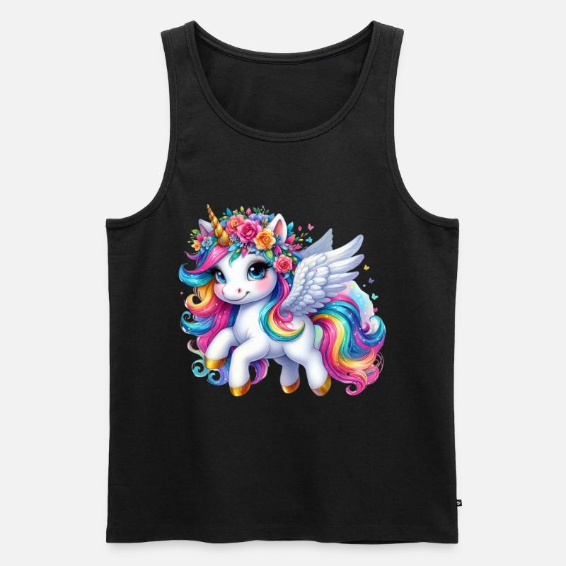 Regenbogen geflügelte Einhornkrone - Männer Premium Bio Tank Top - Schwarz