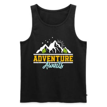 L’aventure vous attend : montagnes et soleil - Débardeur bio Premium Homme - noir - Devant - AI Model Male 178 light (178cm)