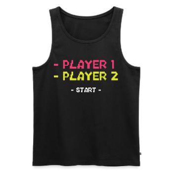 Player Start Rétro Gaming 8-Bit Pixel Art - Débardeur bio Premium Homme - noir - Devant - AI Model Male 178 light (178cm)