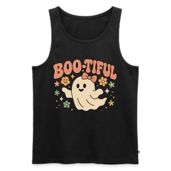 Motif d'Halloween avec un dicton drôle et mignon « Boo-tiful Ghost » - Débardeur bio Premium Homme - noir - Devant - AI Model Male 178 light (178cm)