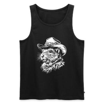 Chapeau de cowboy hamster western - Débardeur bio Premium Homme - noir - Devant - AI Model Male 178 light (178cm)