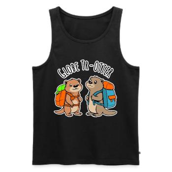 Zwei niedliche Backpacker Otter auf Weltreise - Männer Premium Bio Tank Top - Schwarz - Vorne - Michal (187cm)