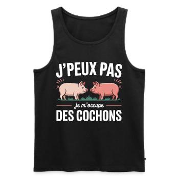 J’peux pas je m’occupe des cochons humour fermier - Débardeur bio Premium Homme - noir - Devant - Michal (187cm)