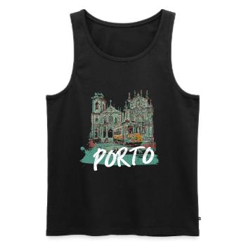 Porto historisches Zentrum Straßenbahn Illustration - Männer Premium Bio Tank Top - Schwarz - Vorne - AI Model Male 178 light (178cm)