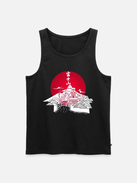 White Japanese Landscape and Red Sun - Men's Premium Organic Tank Top - black