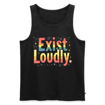 Exist Loudly – Buntes Pride Empowerment - Männer Premium Bio Tank Top - Schwarz - Vorne - Michal (187cm)