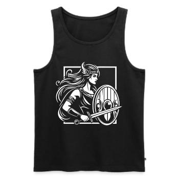 Conception de la vierge au bouclier – Viking fort - Débardeur bio Premium Homme - noir - Devant - AI Model Male 178 light (178cm)