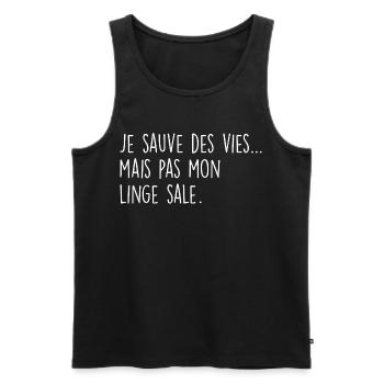 Je sauve des vies… mais pas mon linge sale - Débardeur bio Premium Homme - noir - Devant - Michal (187cm)