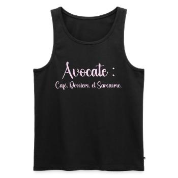 Avocate : café, dossiers et sarcasme - Débardeur bio Premium Homme - noir - Devant - Michal (187cm)