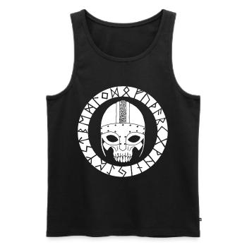 White skull and Viking runes - Men's Premium Organic Tank Top - black - Front - AI Model Male 178 light (178cm)