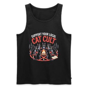 Soutenez votre culte de chat local - T-Shirt Chat Drôle - Débardeur bio Premium Homme - noir - Devant - AI Model Male 178 light (178cm)