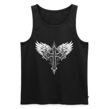 Christliches Kreuz Flügel - Männer Premium Bio Tank Top - Schwarz - Vorne - Michal (187cm)