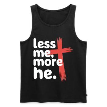 Less Me More He Christian Faith - Men's Premium Organic Tank Top - black - Front - AI Model Male 178 light (178cm)