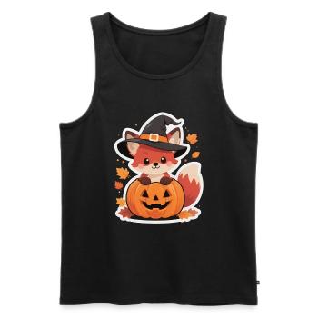 Cute Halloween Fox in Pumpkin with Witch Hat - Men's Premium Organic Tank Top - black - Front - Michal (187cm)