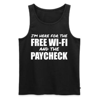 I’m here for the free Wi-Fi and the paycheck - Débardeur bio Premium Homme - noir - Devant - Michal (187cm)