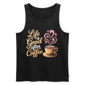 Life is Good After Coffee – Kaffee T-Shirt - Männer Premium Bio Tank Top - Schwarz - Vorne - AI Model Male 178 light (178cm)