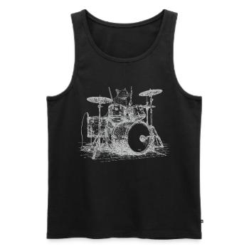 Cat Drums Batteur Musicien Art Vintage - Débardeur bio Premium Homme - noir - Devant - Michal (187cm)