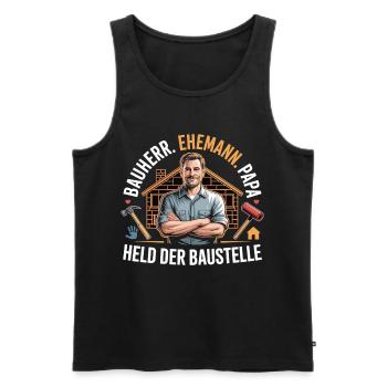 Héros du chantier – papa, mari et constructeur - Débardeur bio Premium Homme - noir - Devant - Michal (187cm)