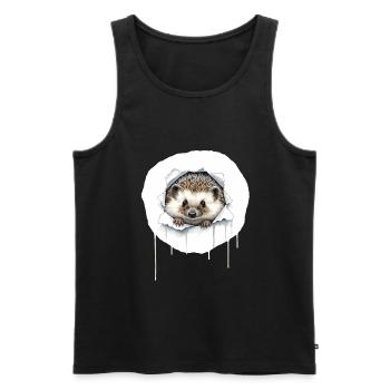 Cute hedgehog peeks out of crack - Men's Premium Organic Tank Top - black - Front - Michal (187cm)