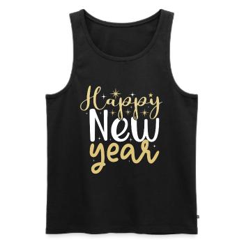 Happy New Year Typography – Festive Gold and White - Débardeur bio Premium Homme - noir - Devant - AI Model Male 178 light (178cm)