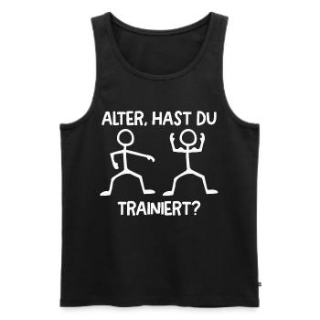 Strichmännchen HAST DU TRAINIERT Lustiges - Männer Premium Bio Tank Top - Schwarz - Vorne - Michal (187cm)